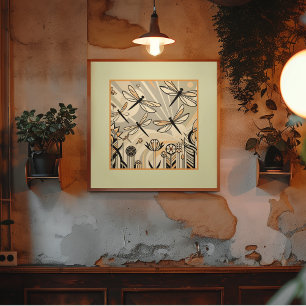 Dragonfly Serenade: An Art Deco Landscape Poster
