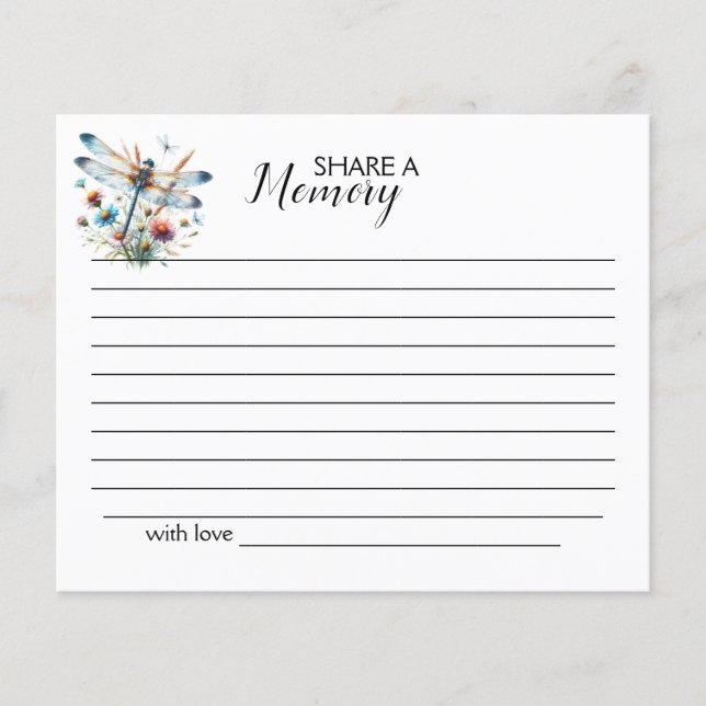 Dragonfly Share a Memory, Simple Funeral Card (Front)