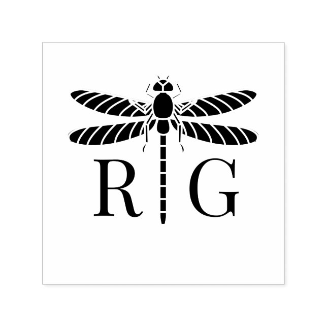Dragonfly Silhouette 2 Initial Wedding Monogram #2 Self-inking Stamp (Design)