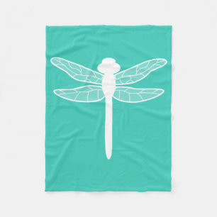 Dragonfly Silhouette On Turquoise Fleece Blanket