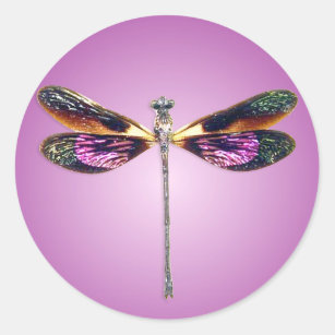 Dragonfly - silver, gold, purple and black classic round sticker
