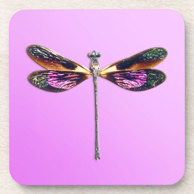 Dragonfly - silver, gold, purple and black coaster (Front)