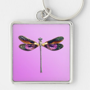 Dragonfly - silver, gold, purple and black keychain