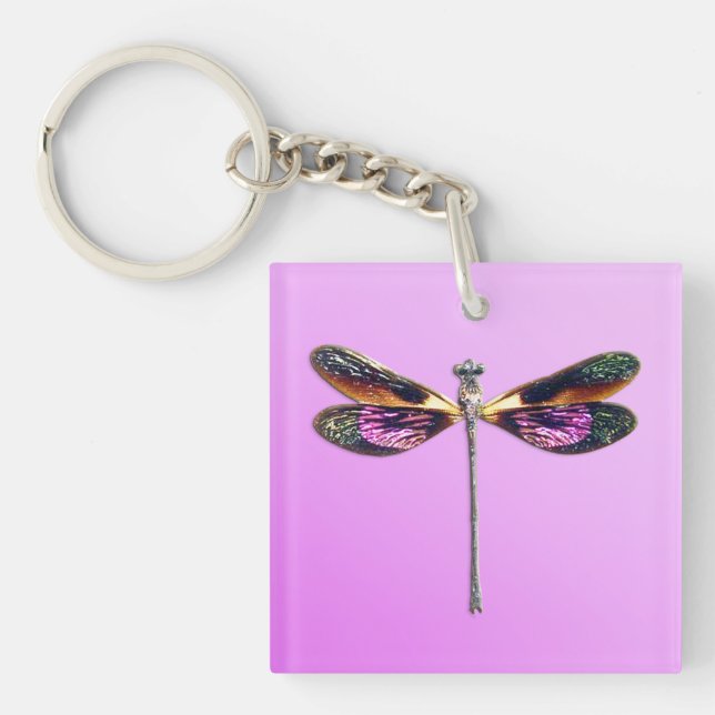 Dragonfly - silver, gold, purple and black keychain (Front)