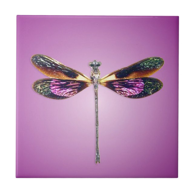 Dragonfly - silver, gold, purple and black tile (Front)
