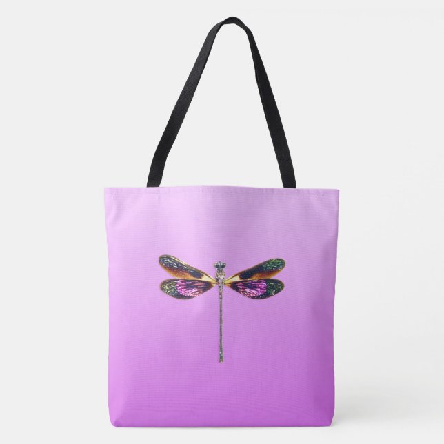 Dragonfly - silver, gold, purple and black tote bag (Front)