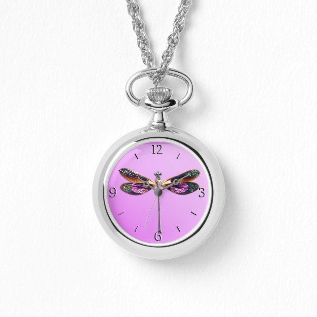 Dragonfly - silver, gold, purple and black watch (Front)