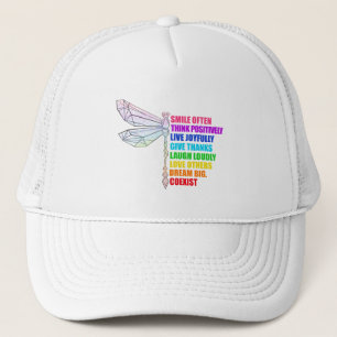 Dragonfly Smile Often Think Positively Quote Trucker Hat
