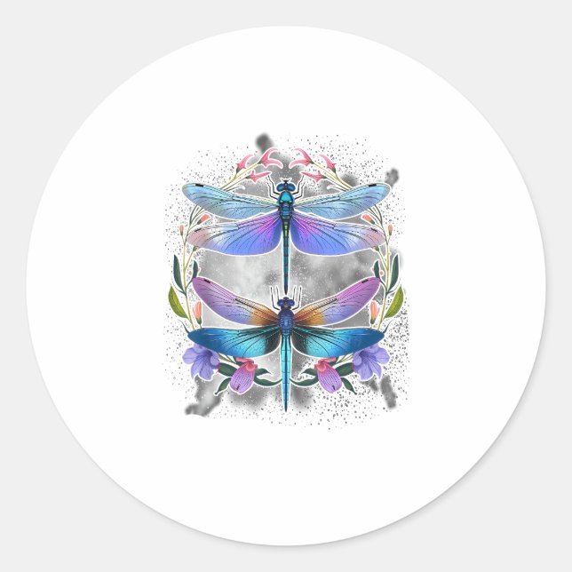 Dragonfly Spirit Animal Chakra Colour Dragonflies  Classic Round Sticker (Front)