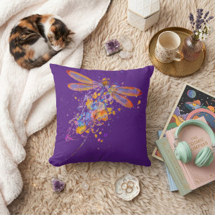 Dragonfly splatter throw pillow