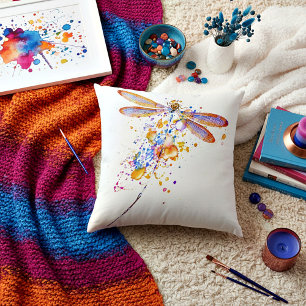 Dragonfly splatter throw pillow