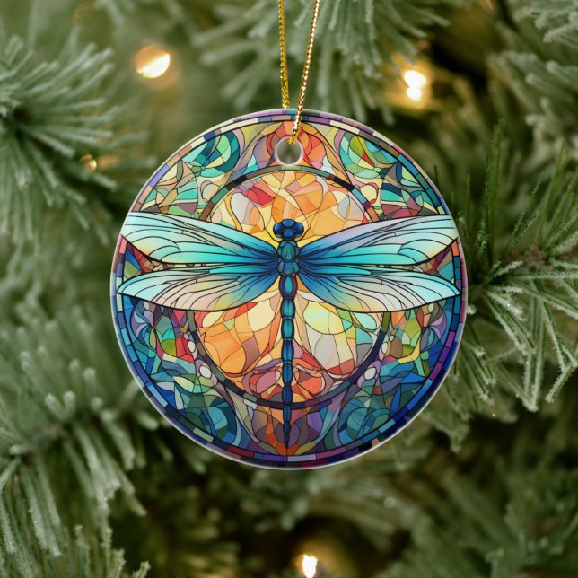 Dragonfly Stained Glass Ceramic Tree Decoration (Tree)
