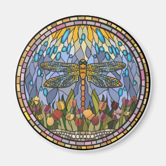Dragonfly-Stained Glass Design Magnet