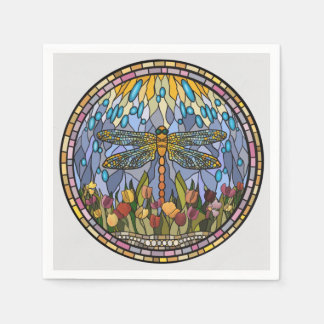 Dragonfly-Stained Glass Design Napkin