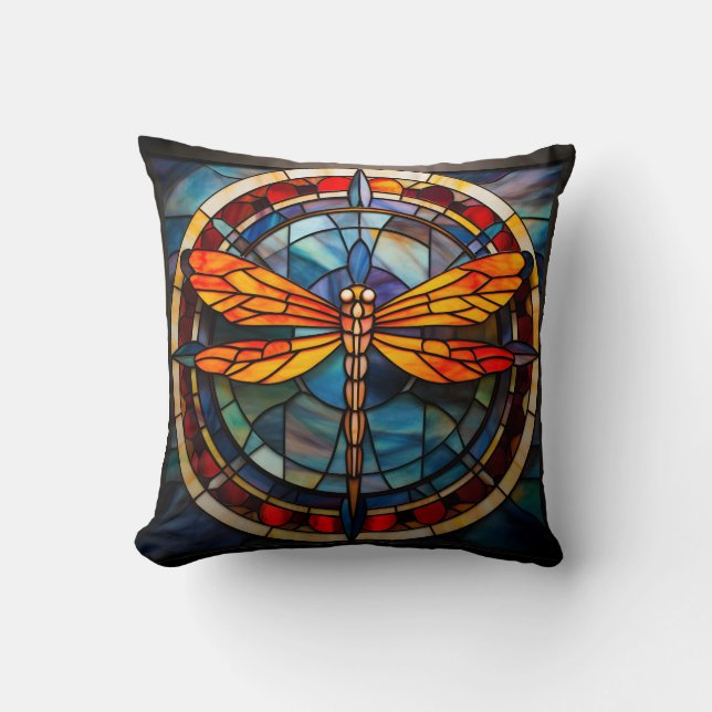 dragonfly stained glass throw pillow (Front)