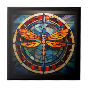 dragonfly stained glass tile