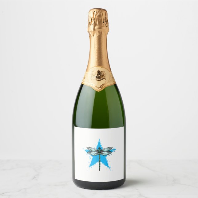 Dragonfly Star Design Insect Love Lover Dragonflie Sparkling Wine Label (Front)