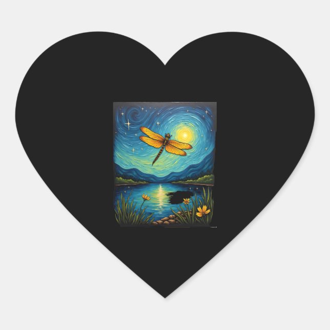 Dragonfly Starry Night (2) Heart Sticker (Front)
