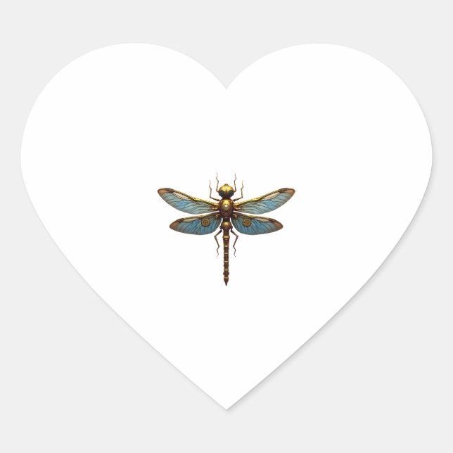Dragonfly Steam Punk Insect Art Engineer Steampunk Heart Sticker (Front)