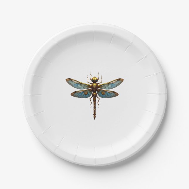 Dragonfly Steam Punk Insect Art Engineer Steampunk Paper Plate (Front)