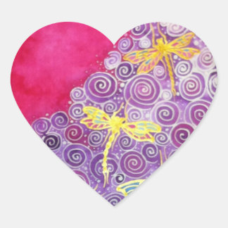 Dragonfly stickers: Original hand painted silk Heart Sticker