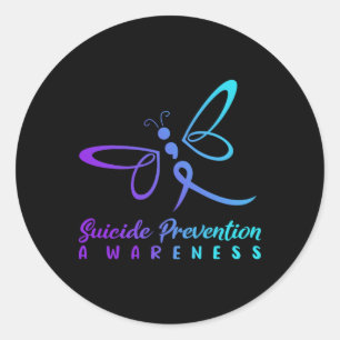 Dragonfly Suicide Prevention Awareness Pink And Te Classic Round Sticker