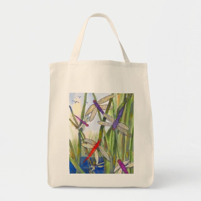 Dragonfly Summer Grocery Tote Bag (Front)