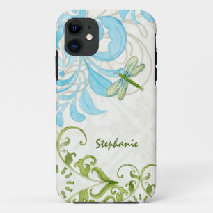 Dragonfly Swirl Flourish Watercolor Personalized iPhone 11 Case