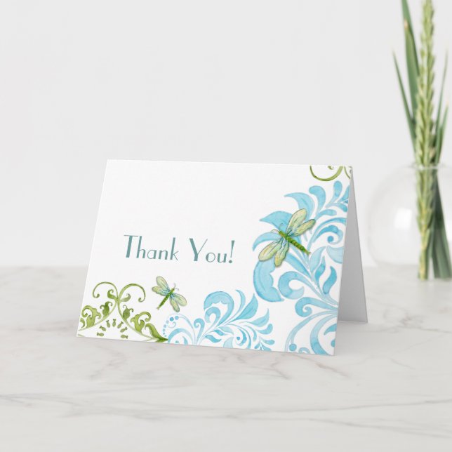 Dragonfly Swirls Scroll Modern Floral Thank You (Front)