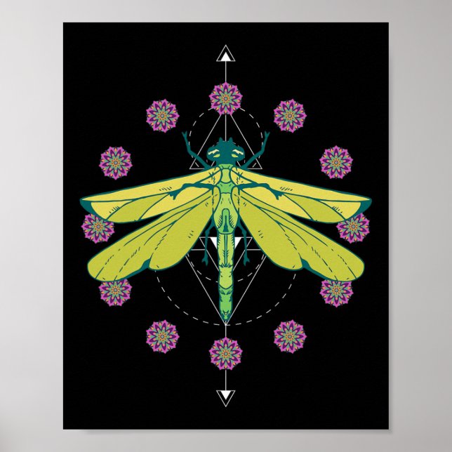 Dragonfly Symbols Magic Mandala Insect  Poster (Front)