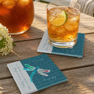 Dragonfly (Teal) - Personalized Glass Coaster