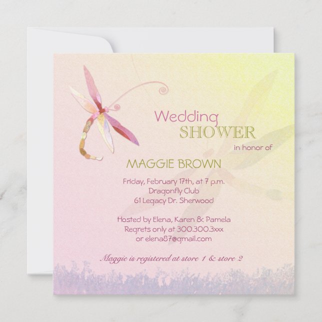 Dragonfly Theme Unique Bridal Shower Invitation (Front)