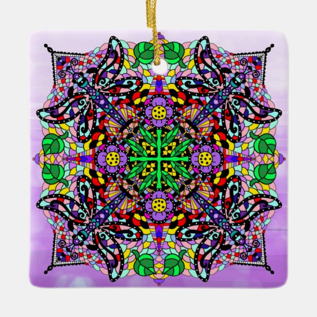 Dragonfly Themed Mandala Colourful Zen Ceramic Ornament (Front)