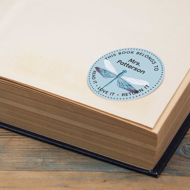 Dragonfly This Book Belongs To Personalized Classic Round Sticker (Creator Uploaded)