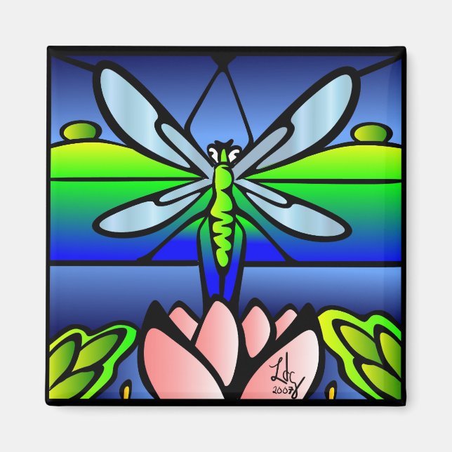 Dragonfly Tiffany Style Magnet Carré (Devant)