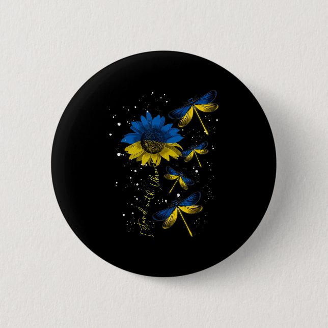 Dragonfly Ukraine Sunflower Ukraine Flag Stand Wit 2 Inch Round Button (Front)