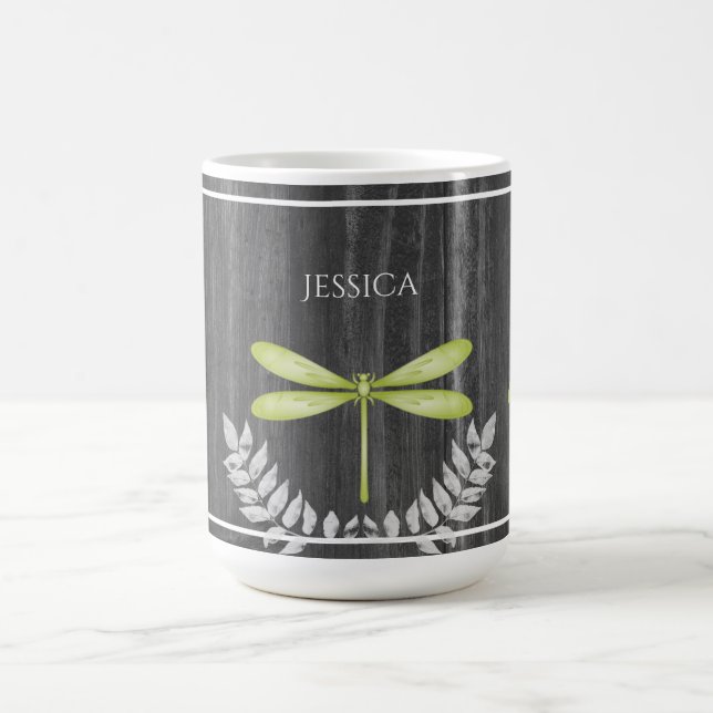 Dragonfly Verte Rustique Personnalisé Café Mug (Centre)