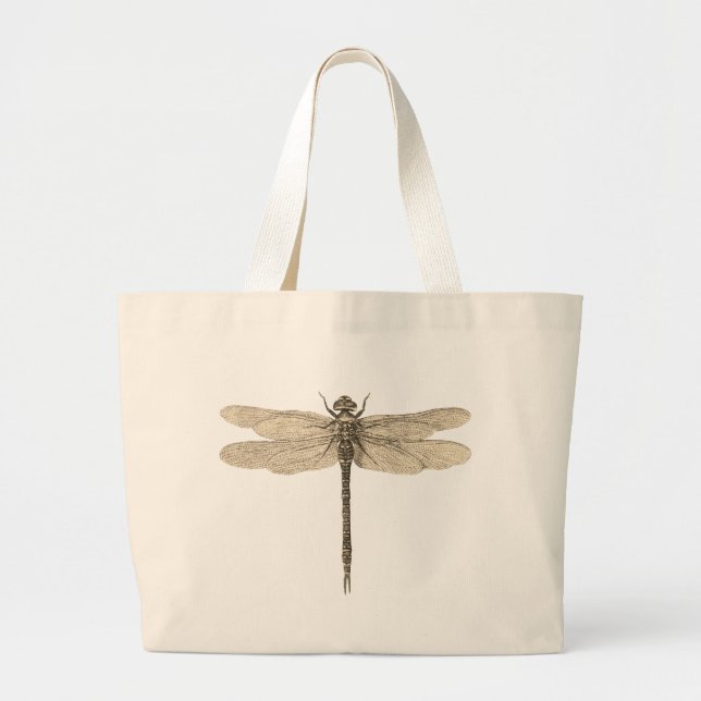Dragonfly Vintage Antique Classic Nature Large Tote Bag (Front)