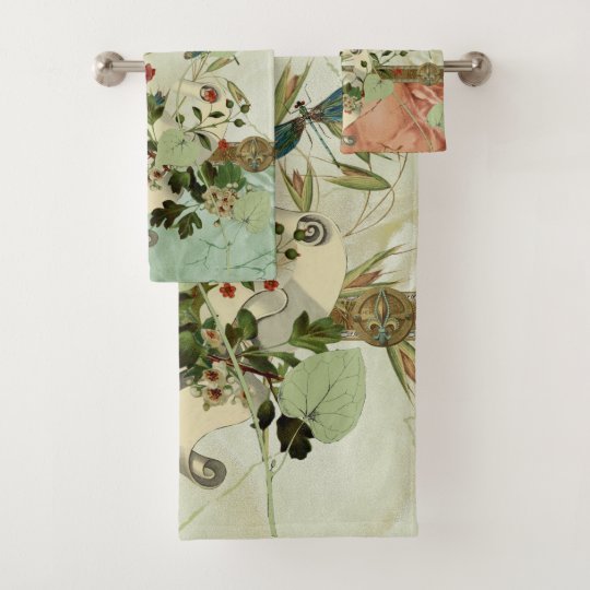 Dragonfly Vintage Floral Bath Towels Set | Zazzle.ca