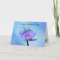 Dragonfly Water Lily Mother's Day Greeting Card