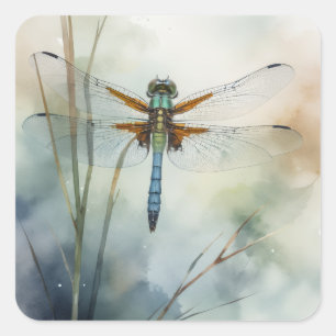 Dragonfly Watercolor Art Square Sticker