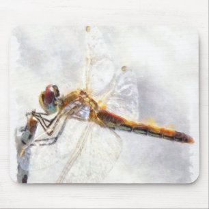 Dragonfly Watercolor Pastel White Background Mouse Pad