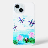 Dragonfly, Waterlily Flowers Pond Painting