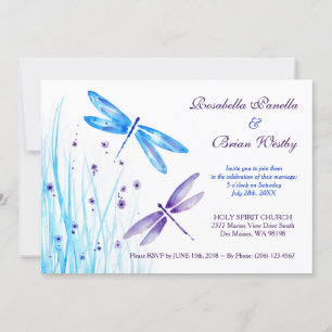 Dragonfly Wedding Invitations - Blue Watercolor