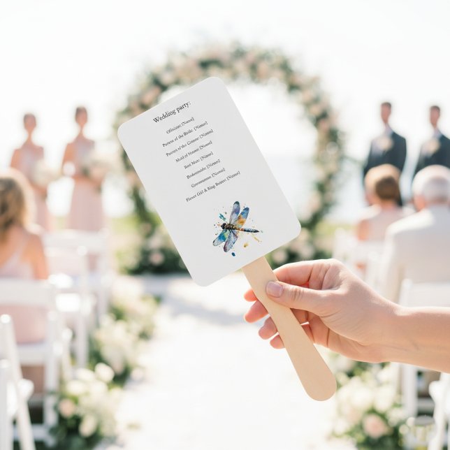 Dragonfly Wedding Program, custom Hand Fan (Creator Uploaded)