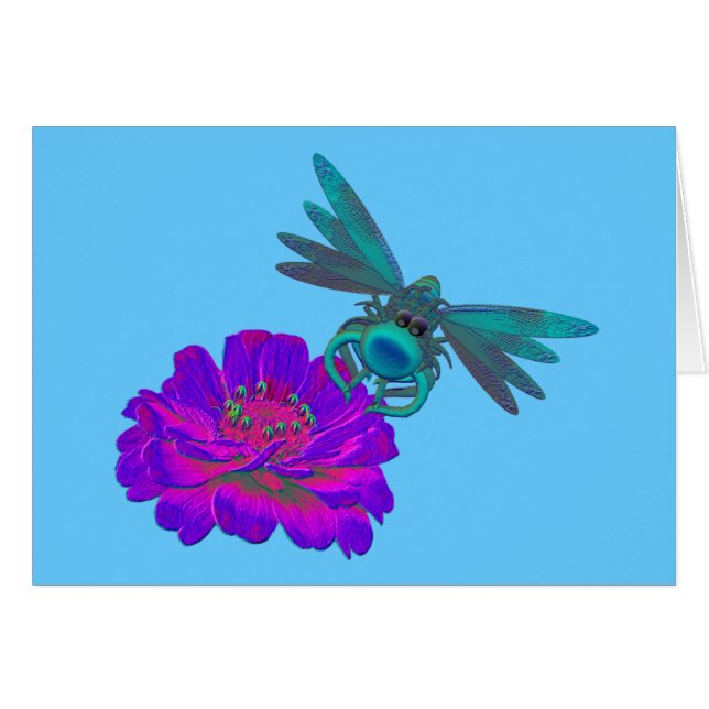 Dragonfly Whimsical sur la carte de fleurs (Devant Horizontal)
