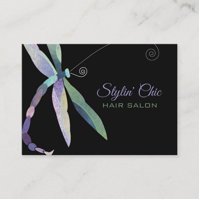 Dragonfly Whimsical sur les Cartes de visite noirs (Devant)