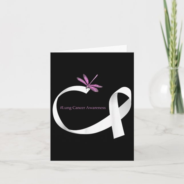 Dragonfly White Ribbon Lung Cancer Awareness  Card (Front)