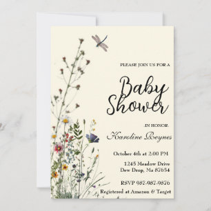 Dragonfly Wildflower Boho Baby Shower Invitation