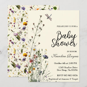 Dragonfly Wildflower Boho Baby Shower Invitation